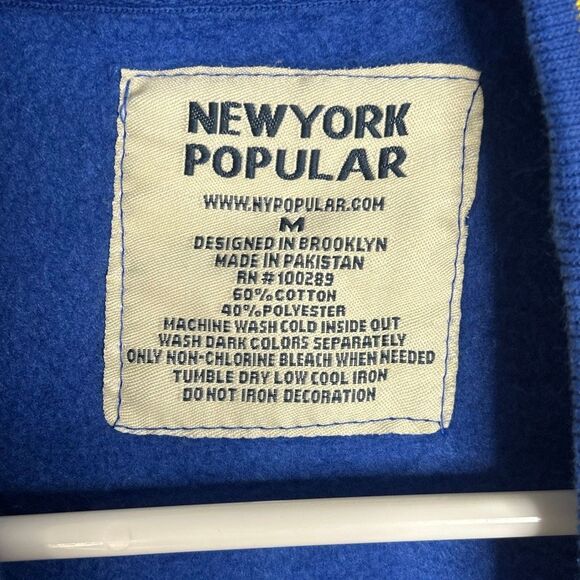 New York Popular Raglan Sweatshirt Men’s Medium Blue Yellow California - Picture 3 of 6